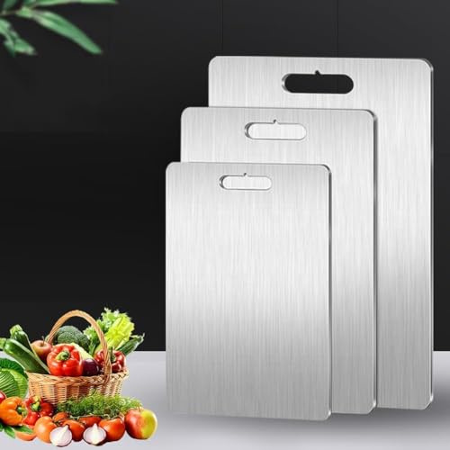 Titan-Schneidebrett, 100 % reines Titan, Küchenschneidebrett, innovative Hygiene und Haltbarkeit durch doppelseitige Schneidepads aus medizinischem Titan (35,6 x 25,4 cm), Silber (35,6 x 25,4 cm)