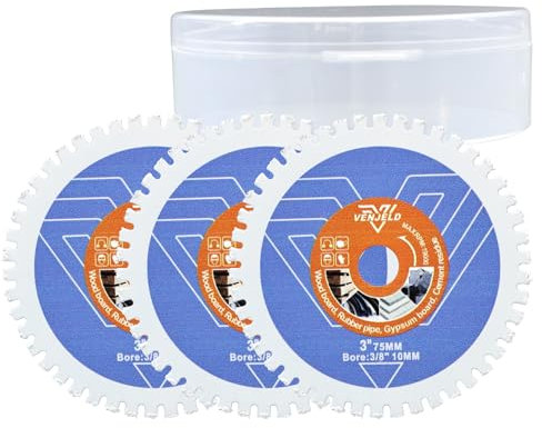 Carbide Wood Saw Blade 75mm - 3Pcs Cutting Discs Vacuum Brazed Blades with Arbor 10mm for Wood Board Gypsum Board Rubber Pipe Plastic VENJELD