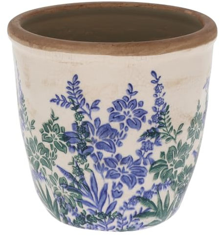 Shudehill Giftware Indian Garden Pretty Floral Blue and White Design Planter Pot - Small or Large (Small)