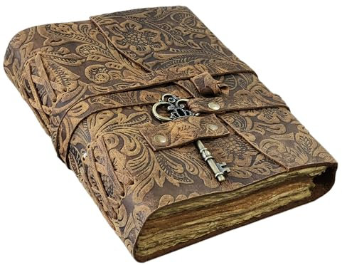Leather Notebook, 200 Blank Pages - Handmade Bound Journals for Women and Men - For Travel Diary Writing, Daily Work, Sketchbook - Vintage Feel (7x5 Inch, Anntique)