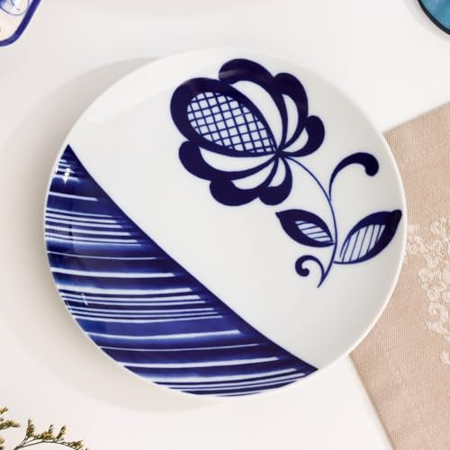 AEVVV Plato llano de porcelana de 17,5 cm de diámetro, pintado a mano, diseño floral, revestimiento esmaltado, apto para lavavajillas, vajilla no apta para microondas
