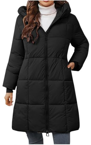 Winter Jackets for Women UK 2024,Long Puffer Jacket Plus Size Ladies Winter Coat Padded Quilted Jacket Oversized Hoodie Mid Length Overcoat Thermal Hoodie Casual Warm Coat Windproof Outerwear Black