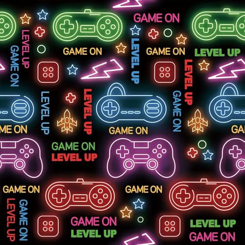 CHDITB Gamer Self-Adhesive Wallpaper (44x300cm) - Neon Gaming Wall Sticker for Boys Bedroom, 3D Game Gift for Kids, Video Game Decor for Playroom