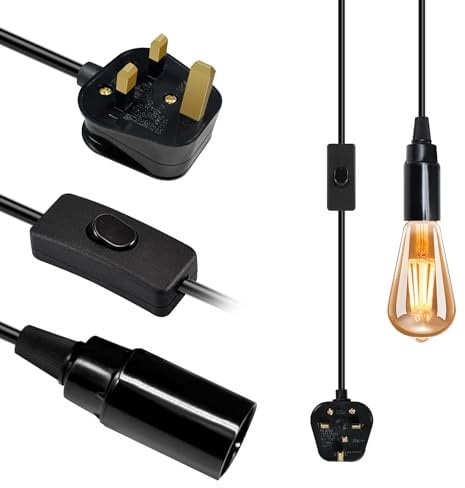 Pendant Light Fitting, E14 Lamp Holder with 4.5 M Lamp Cable With Switch and Plug, Black Ceiling Pendant Light Fitting, Plug in Ceiling Light Fixture for Home, Loft Light and Garage Lighting