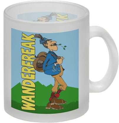 Wanderfreak Glas Tasse Perfekt für jeden Wanderer der die Berge im Rucksack erobert Ideal um nach dem Lauf die Stiefel abzustellen