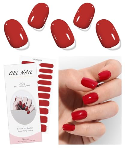 JMEOWIO Autocollant Ongles Gel UV Rouge Gel Nail Stickers Semi-durci Stickers Ongle Gel Deco Ongle Nail Art Design Manucure