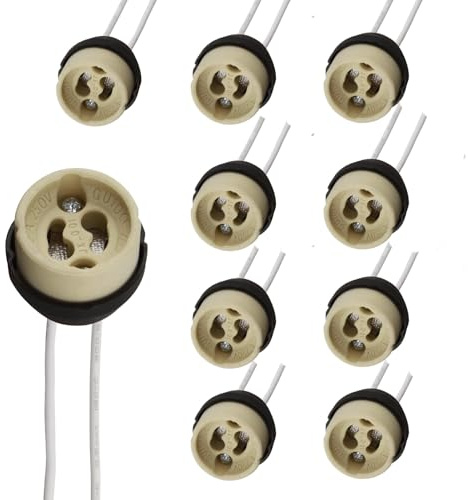 10 Pcs GU10 Lamp Holder Kit, Ceramic Base, Bi-Pin, 0.75mm² Wire | 250V 300W 2A, VDE Approved, Multicolour, Easy Installation, Compatible with LED, Halogen Bulbs