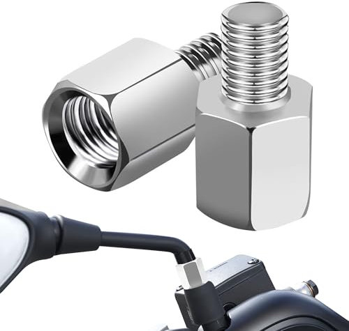 Tunejoy Motorrad Motorroller Spiegel Adapter M10 auf M10 Rechtsgewinde Schrauben für Moped Roller Motorrad Spiegel 2 Stück Silber