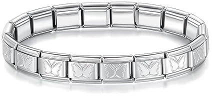 M&S Starter Bracelet Bangle Gold Rose Silver Stainless Steel 9mm Italian Link Charm Compatible With Nomination Bracelet (Butterfly Bracelet)