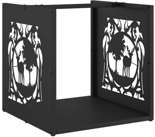 vidaXL black steel firewood rack/log holder - sturdy 40x40x40 cm storage for indoor & outdoor spaces, enhances decor with large capacity for drying wood
