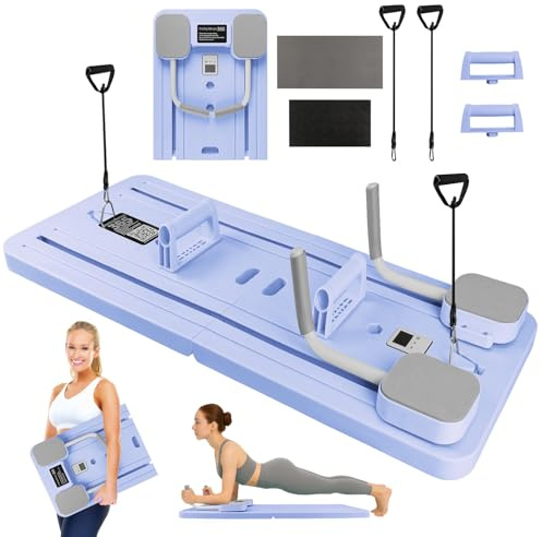 WingFly Pilates Reformer, 5 en 1 Pilates Board Pliable avec Roue Abdominale à Rebondissement Automatique et Minuterie, AB Roller Machine Multifonctionnel pour la Maison et la Salle de Sport