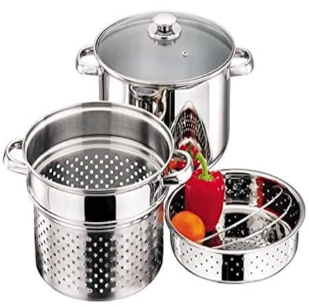 Nobel 4 Litre Stainless Steel Pasta Pot Set, Induction Safe, with Strainer and Steamer Basket