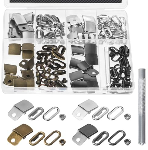 Glarks 40 Sets Edelstahl Baseball Cap Schnalle mit Loch Punch Tool Kit, 4 Farben verstellbare Hut Schnalle, Hut Schnallen Verschlüsse und Grommet, Cap Hut Schnallen