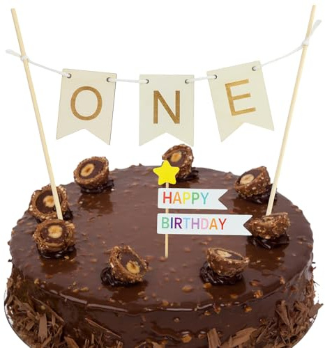 Cake Topper 1. Geburtstag, Holz Tortendeko 1. Jahrestagsfeier Kuchentopper Happy Birthday Kuchendeko Geburtstagsparty Kuchen Deko Kindergeburtstag Mädchen Junge
