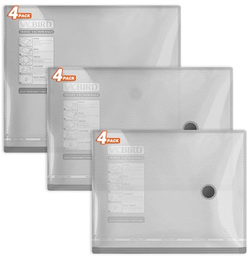 Vacbird Vakuumbeutel für Kleidung, 12 Stück (4x 40x50cm, 4x 40x60cm, 4x 50x60cm), Wiederverwendbare Vakuumbeutel für Reisen, Bettdecken, Umzug, Bettwäsche