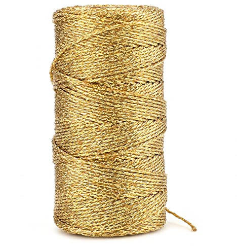 Weihnachtskordel, 100 M Weihnachten Dekokordel, Unelastisch Dünne Glitzer Kordel, Kordel Weihnachten, Weihnachtsanhänger-Zubehör, für Weihnachten DIY Basteln, Geschenkverpackung (Gold)