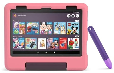 Amazon Fire HD 8 Kids tablet (Peppa Pig, limited edition), ages 3–7 |8 HD screen, parental controls, 13-hr battery, 32 GB, Pink + Amazon Kid-Friendly Tablet Stylus with Tether, 2 pack