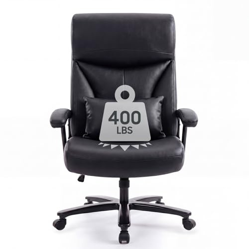 Asukale Bürostuhl Ergonomisch 200KG, Schreibtischstuhl Office Chair Schwarz | 4-stufiger Gasdruckfeder, Hoher Rückenlehne und Verstellbarer, XXL Breiter, 90°-125° Wippfunktion, 360°, Lendenkissen
