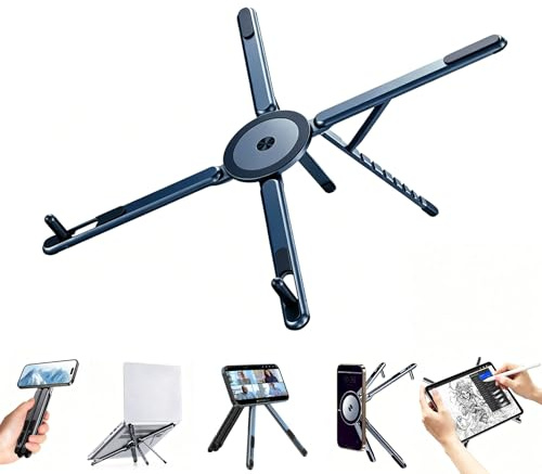 [Magnetischer] 3-in-1Laptopständer Tablet-Ständer Handy-Ständer Verstellbarer Reiseständer aus Aluminiumlegierung Tragbarer Faltbarer Kompatibel mit MacBook Air/Pro iPad iPhone 17/16/15 (Dunkelblau)