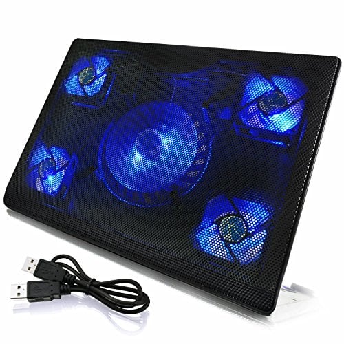 AABCOOLING NC84 - Bases de Refrigeración | Estable construcción con 5 Ventiladores, y retroiluminación Azul | Soporte de Portatil | Ventilacion Portatil | Refrigerador PC | Ventilador Laptop