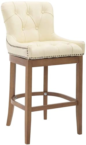 CLP Barhocker Lakewood Echtleder-Bezug I Gepolstert I Gestell Aus Hellem Holz, Farbe:Creme