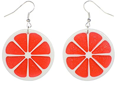 Miniblings Blutorange Ohrringe Hänger Orange Frucht Obst Sommer Zitrusfrucht rot - Handmade Modeschmuck I Ohrhänger Ohrschmuck versilbert