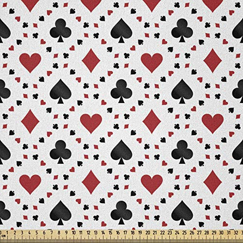 ABAKUHAUS Rot Schwarz Stoff als Meterware, Tourist Poker-Karten, Microfaser Stoff für Dekoratives Basteln, 1M (148x100cm), Rot Schwarz