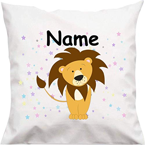 Shirtinstyle Kopfkissen, Löwe mit Wunschname, Text, Wunschtext, Kinder Kinderzimmer Deko, Dekokissen mit Füllung, Motiv, Logo, Name, Größe 40x40cm