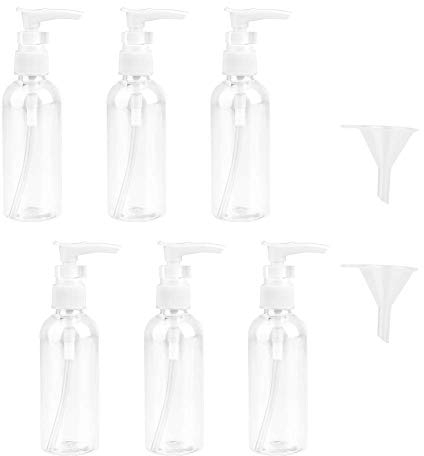 JOYISEN 6 Pièces Bouteilles de Voyage Transparentes 100 ml / 3.4 OZ Pompe En Plastique Bouteille de Voyage Distributeur de Lotion Bouteilles de Voyage D'air Vides avec 2 Petit Entonnoir