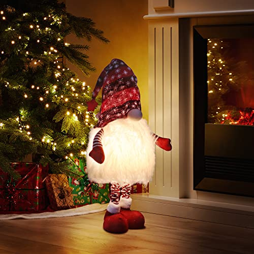 com-four® LED-Zwerg, dekorativer Weihnachtswichtel mit LED-Beleuchtung & Teleskopbeinen, XXL Gnom, Raumdeko, batteriebetriebenes X-Mas Stimmungslicht (108cm - rot - LED)