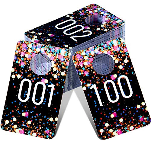 Jetec 100 Stück lebende Kunststoff-Nummernschilder, aufeinanderfolgende wiederverwendbare normale und gespiegelte Bildnummernschilder für Live-Garderobenaufhänger Karten