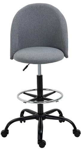 Vinsetto Chaise de Bureau Assise Haute réglable 105-125H cm Tabouret de Bureau pivotant 360° Lin Gris