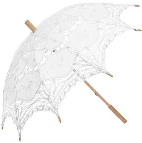 SQOIKOS Sombrilla de encaje blanco vintage para boda, nupcial, para decoración, fotos, fiestas de té, tamaño adulto