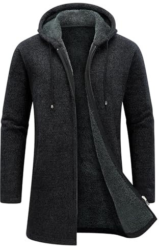 KUDORO Cardigan Homme Long à Capuche Zippé,Pull Homme Veste en Maille Homme Hoodie Épais et Décontractée Chandail Homme Sweats à Capuche Homme(Gris Foncé,S)