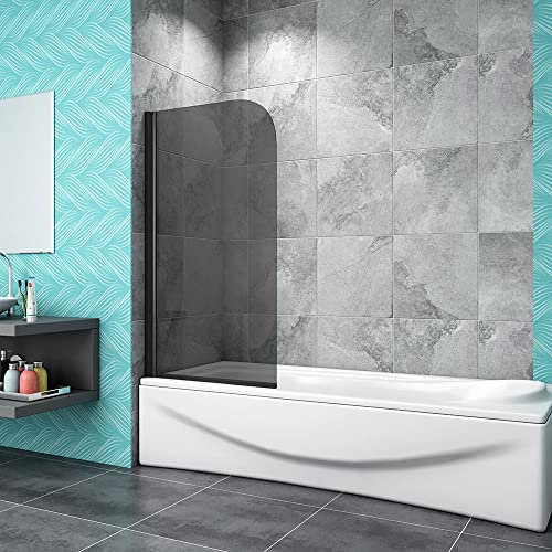Acezanble 800x1400mm Modern Black Framed Dark Grey Glass 180 Pivot Bath Shower Screen 5mm Glass Panel