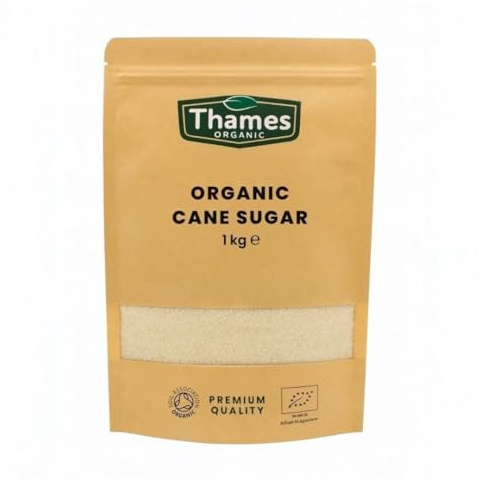 Organic Cane Sugar - No Additives or Preservatives, Vegan, GMO free, Certified Organic - Perfect for Baking and Sweetening Drinks Naturally - Thames Organic 1 kg
