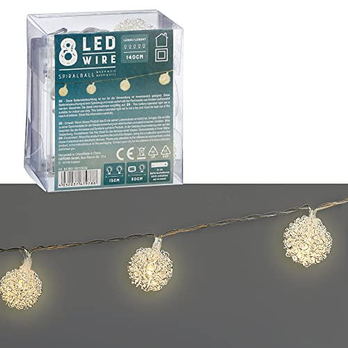 Cepewa Spiralball | L 140 cm x Ø 3 cm weiß 10 LEDs | Batterie Deko Beleuchtung Weihnachten (1 x Lichterkette Sprialball)