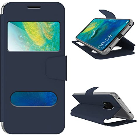 N NEWTOP Cover Compatibile per Huawei Mate 20 Pro, HQ Windows Notifiche Display Risposta Finestra Custodia Libro Flip Magnetica Simil Pelle Stand Protettiva (Blu)