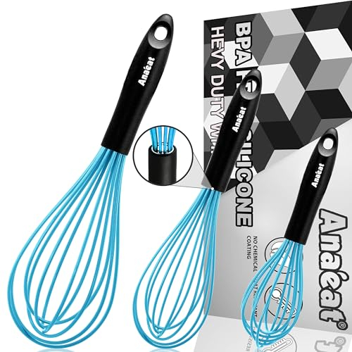 Anaeat Silicone Balloon Whisk, Perfect for Non-Stick Cookware, Milk and Egg Beater Blender, Heat Resistant Kitchen Whisks for Whisking, Cooking, Baking, Beating, Frothing & Stirring (Blue)