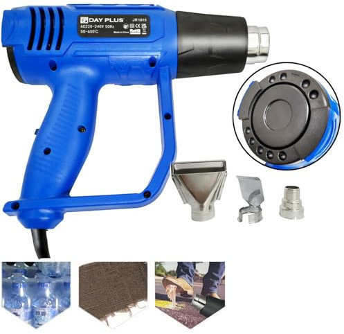 Heat Gun 2000W, Hot Air Gun with 3 Nozzles, Dual-Temperature Settings 300℃ & 600℃, Air Flow 300L/min & 500L/min for Craft Embossing, Shrink Wrapping and Stripping Paint, Red