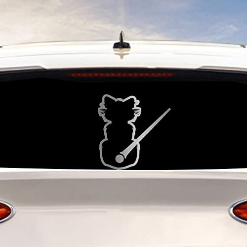 Iprokiu Schöne Katze Tier Auto Aufkleber Lustige Katze Beweglicher Schwanz Winkender Wischer Aufkleber Heckscheibe Wischer Aufkleber Windschutzscheibe Wischer Aufkleber (Gebürstetes Silber)