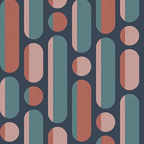 Envy Morse Coral/Navy Wallpaper | Paste The Wall Application | Navy Geometric Wallcovering | Eco-Friendly