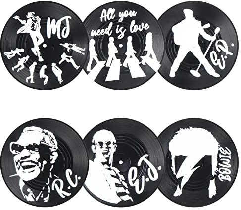 Coolty 12 Stück Retro Vinyl Schallplatten Untersetzer Getränke Untersetzer für Kaffee Tee Bierkrug Weinbars Cafés Zuhause Party Büro