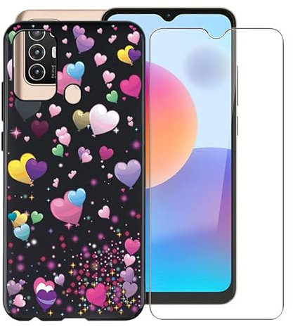 Cover + Vetro Temperato per ZTE Blade A52 (6,52), WXPPJ Silicone Protettivo Custodia Nero Morbido TPU Case e 9H Glass Alta qualità Film Protettivo per ZTE Blade A52 - Amore