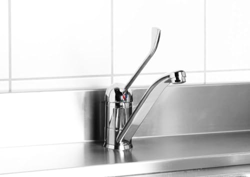 HENDI Küchenarmatur mit langem Hebel, Wasserhahn, Erforderliche Montagebohrung: ø35 mm, Langer Hebel für einfaches Mischen von Warm- und Kaltwasser, Edelstahl