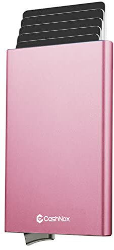 Porte Cartes RFID Blocage en Aluminium Automatique Pop Up avec Coffret Cadeau – Portefeuille Homme ou Femme Minimaliste – Protection Carte Bancaire sans Contact