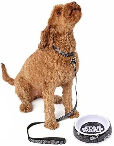 Star Wars Pets Gift Set | Small OR Medium Darth Vaider Villain Lead Collar Charm Accessory Feeder Food Water Bowl | Dogs Cats Birthday Treats Medium