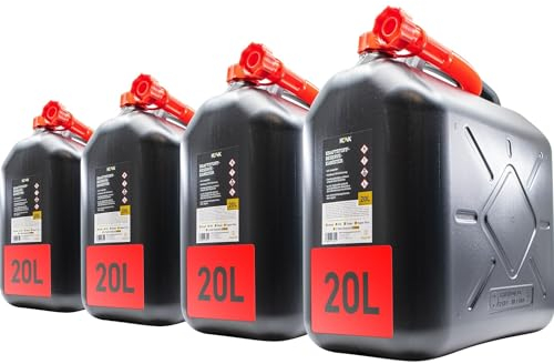 4x Benzinkanister 20L SCHWARZ Kunststoff Dieselkanister Reservekanister Kraftstoffkanister 20 Liter Wasserkanister für Benzin Diesel Wasser AdBlue, 20-Liter-Kanister Außgießer 20 ltr Petrol Can