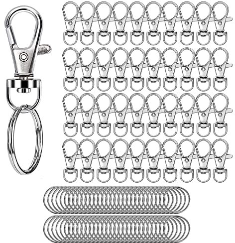 Mousqueton Porte Clef Métal 80 PC Anneaux Porte Clé,Porte-clés Rotatif, Attache Porte Clé, Fermoir Mousqueton,Mousqueton Pivotant Keychain,Crochet Porte Clef pour Bijoux Porte-clé Gadget DIY Décoratio