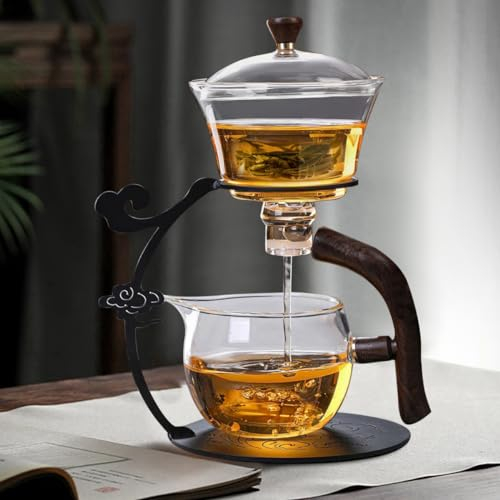 Lazy Kungfu - Set da tè in vetro borosilicato robusto, set di teiera semiautomatico magnetico con divaricazione dell'acqua, resistente al calore e al freddo (a: nuvola, teiera)